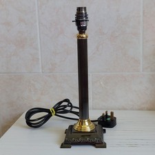 Vintage Corinthian Column Table Lamp Gold Black Grey Ornated Square Base 34cm