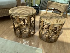 Set of Vintage Staking Cane Coffee Tables 440 Dia x 450h and 380 Dia x 400h  VGC