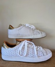 rare vintage Adidas Rod Laver white/gold mesh/leather trainers, UK size 6