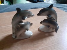 Set Of 2 Porcelain Dolphin Figurines Ornaments