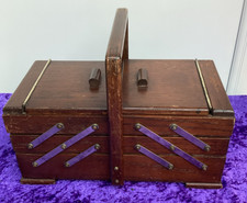 Vintage Dark Wood Cantilever (3 Tiers) Sewing Box with Metal Fittings.