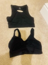 2 Xbralets Sports Bra Teens Size 12 Black Stretchy Racer Back Crop Top New