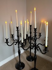3 Large Black Candelabras 4 Arm With Candles Including Batteries Halloween Decor
