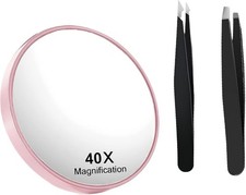 MIYADIVA 40X Magnifying Mirror, Compact Travel Mirror with Suction Cup & Tweezer
