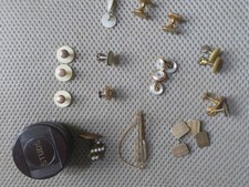 Vintage Screw Top Bakelite Studs Box & mixed vintage cufflinks, tie pin, studs