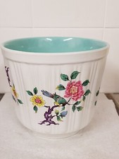Vintage Old Foley Chinese Rose Pattern Planter White/Turquoise 5.5" x 6.25"