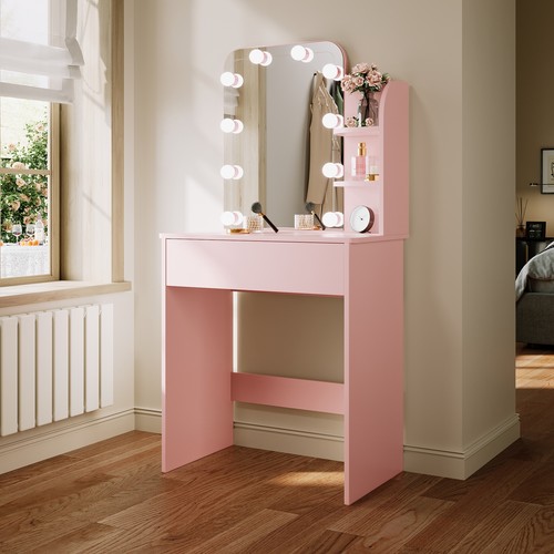 Bedroom makeup desk pink - makeup, led
