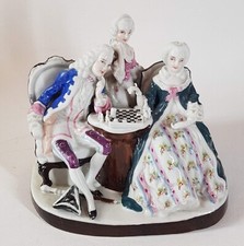 Antique German Conta Boehme Porcelain Couple playing Chess figure group Restored