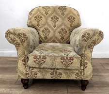 ARMCHAIR Beige Floral Patterned Fabric Removable Cushions Wooden Legs