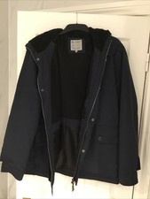TU Navy Full Zip Hooded Coat/Jacket + Stud Fastening & Storm Collar - size XL