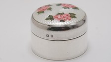 Antique Sterling Silver & Engine Turned Guilloché Enamel Pill/Trinket Box c.1914