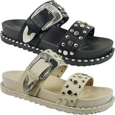 WOMENS LADIES LOW WEDGE MULES