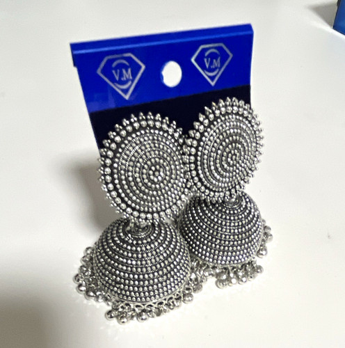 Silver tone metal jhumka dome - metal,