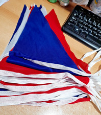 Red White & Blue Flag Pennant Bunting 30feet Vintage Nylon Fabric and Stout Cord