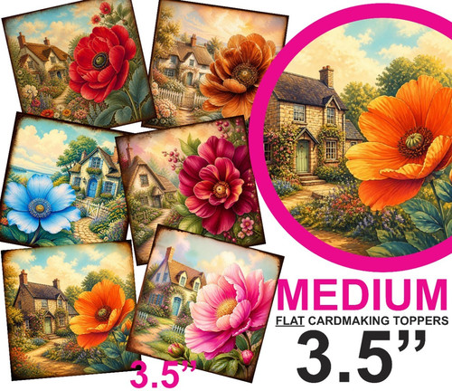 Vintage floral cottages card - floral,