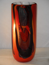 FABULOUS ART GLASS LARGE HEAVY THICK CASED ABSTRACT DESIGN GLASS VASE 36cm HIGH