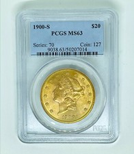 1900 - S $20 Liberty Head Double Eagle US Gold - PCGS MS63