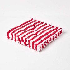 Thick Stripe Red 100% Cotton Floor Cushion 40x40x8cm Indoor Garden Seat Pad