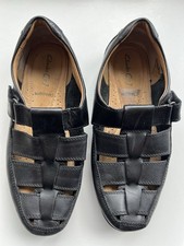 Clarks Recline Men's Softread Extra Wide UK7 Black Leather Sandals Used VGC