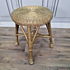 Retro Vintage Round Cane Small Gold Stool - Wicker Weaved - Dressing Table Seat