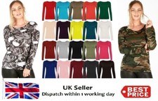 Ladies kids girl Long Sleeve T-Shirt Women Round Neck Plain Basic Top Size 8- 26