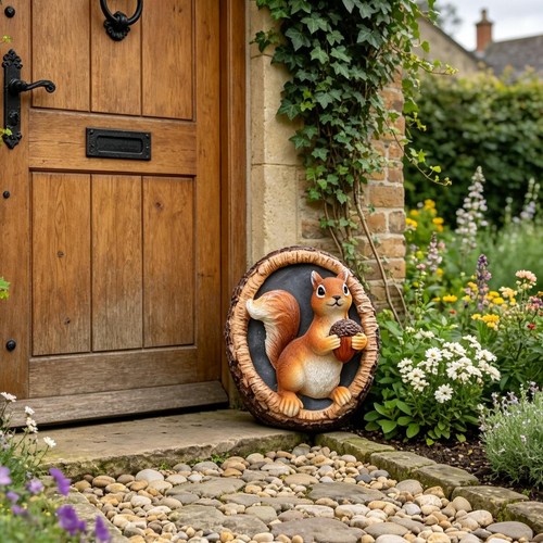 Hand painted squirrel statue - painted,