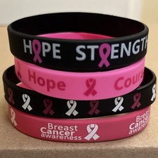 4 Pieces Breast Cancer Awareness Bracelets Silicone Wristbands Pink Ribbon 
