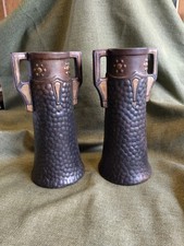 Large Pair Antique C1900 Gothic Art Nouveau Bretby Clanta Ceramic Vases  