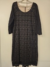 Ronni Nicole Black Crochet Overlay Midi Dress Size 20 Beige Nude 3/4 Sleeves