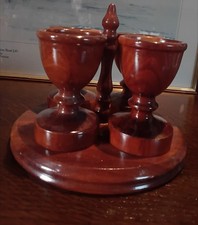 Hand Turned Wooden Egg Cups Set of 4 with Stand. In Excelent Condition