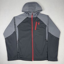 Spyder Jacket Mens Small Grey Black Mendoza Softshell Full Zip Hooded Outdoor