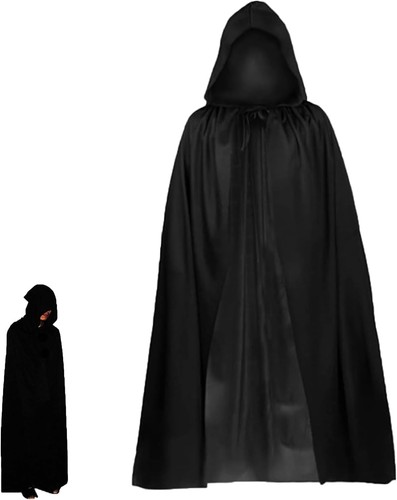 Black cloak with hood - hood, 140cm