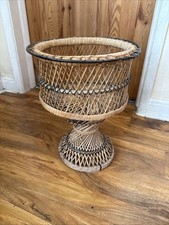 Vintage Wicker Planter Plant Pot Holder Basket Plant Stand Mid Century Retro M
