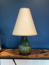 Vintage Holkham Pottery Ceramic Table Lamp with Shade, Green and Cream