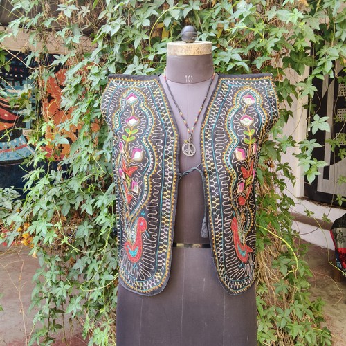 Embroidered black waistcoat - embroidered,