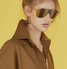 FENDI Sunglasses AUTHENTIC Shield Gold Wrap FF 0405/ss 01Q Brown Mirror Pequin