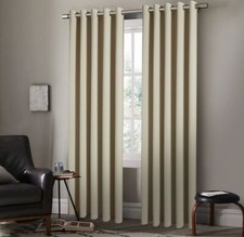 Pair of EYELET Ring Top Plain Thermal BLACKOUT LINED Curtains with Tie Backs
