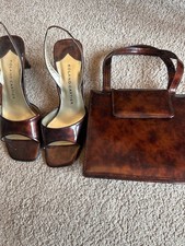 Roland Cartier Patent Leather Bag and Shoes Size 6 Bronze Marble Effect