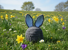 Crochet Baby Bunny Hat -  Blue  - Size New Born.