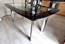 Harveys Glass Dining Table, 2 Tier, Black and Clear Glass, Chrome Legs 5ft 3Inch