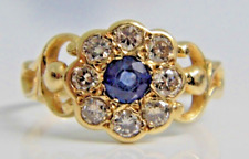 STUNNING ANTIQUE REGENCY 1830s 15ct GOLD SAPPHIRE & DIAMOND CLUSTER RING