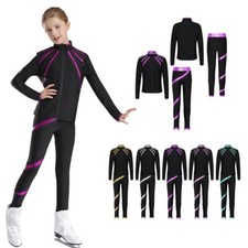 UK Kids Girls Figure Skating Roller Ice Skating Jacket And PantsTracksuit Set