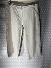 Womens BHS Uk 14 Stone Linen Blend Cropped Casual Summer Beach Pants Trousers
