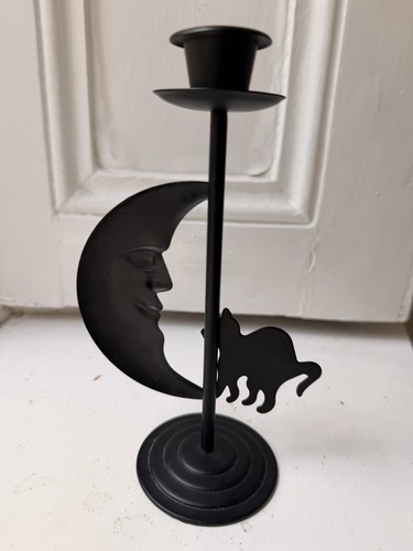 Black metal moon cat candle - black,