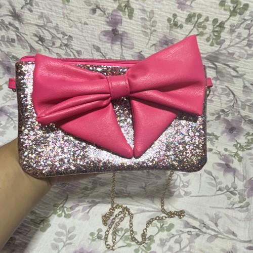 Pink glitter bow crossbody - pink,