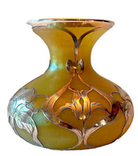 Loetz Vase Sterling Silver Overlay Butterscotch Color La Pierre silver workshop