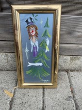 Classic Artist Signed Clown Oil On Canvas