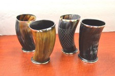 Handmade Viking Horn Mugs – Set of 4 Medieval Ale Beer Tankards