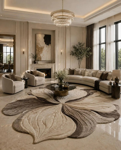 Hand tufted wool flower rug - flower,