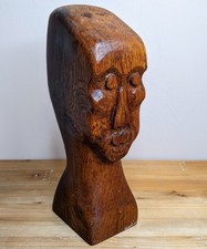 Vintage Wooden Head Bust Carved Folk Art Primitive Naive Oak Mid Century Antique